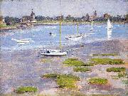 Theodore Robinson Theodore Robinson, Low Tide Riverside Yacht Club oil on canvas